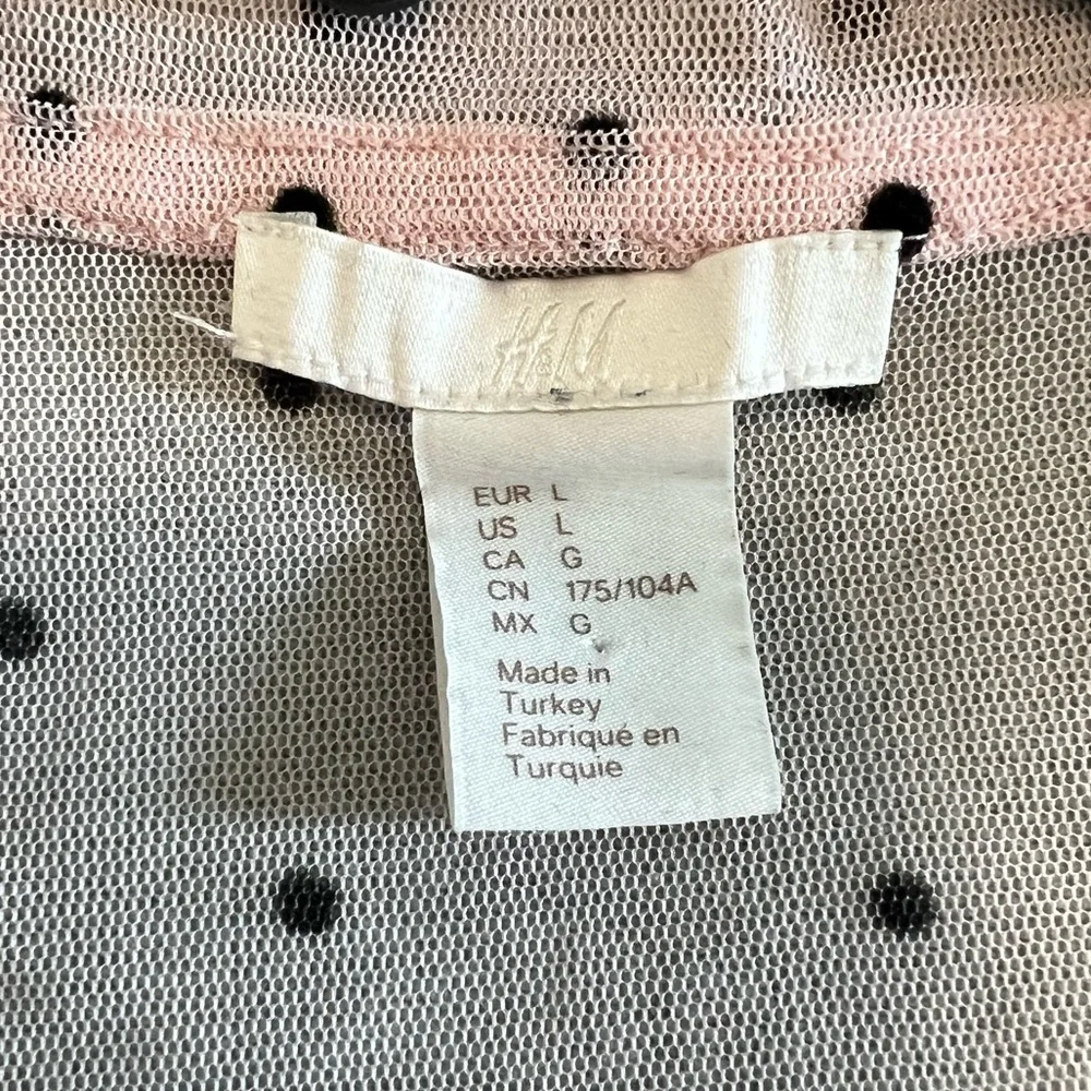 H&M Light Pink Sheer Ruffle Polka Dot Shirt Women’s Size L Top - Picture 5 of 6